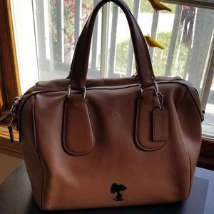 Coach x Peanuts Saddle Brown Satchel with adjustable shoulder strap, storage bag